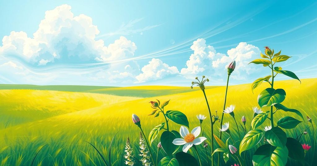 A serene landscape featuring lush greenery, symbolising positivity and balance, reflecting themes of enthusiasm and growth.