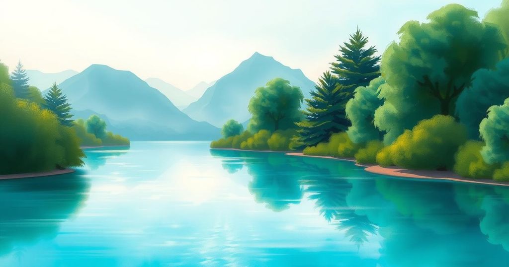 A balanced nature scene with turquoise hues representing emotional stability and harmony.