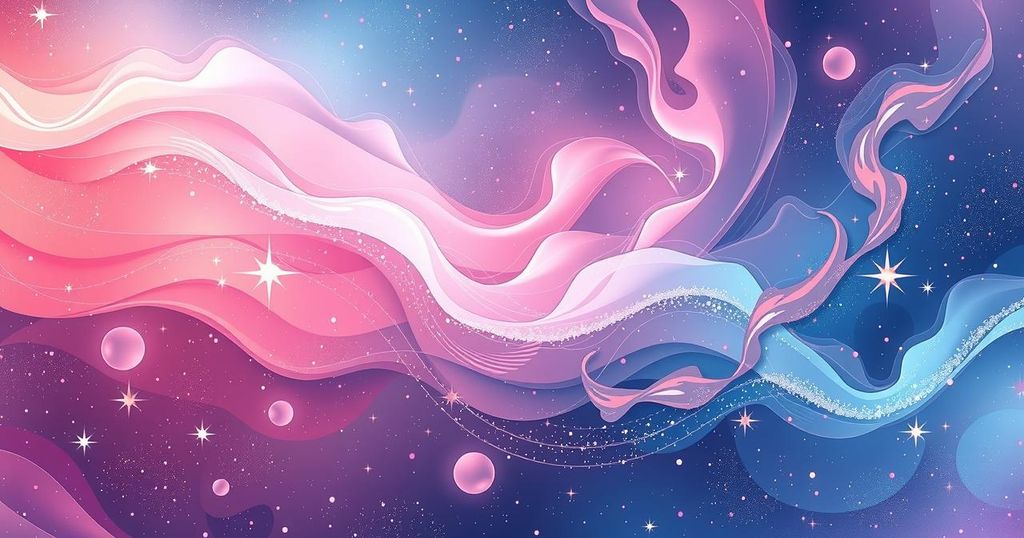 A serene cosmic scene with dreamy stars, symbolising Virgo's romantic idealism under soft pastel colours.