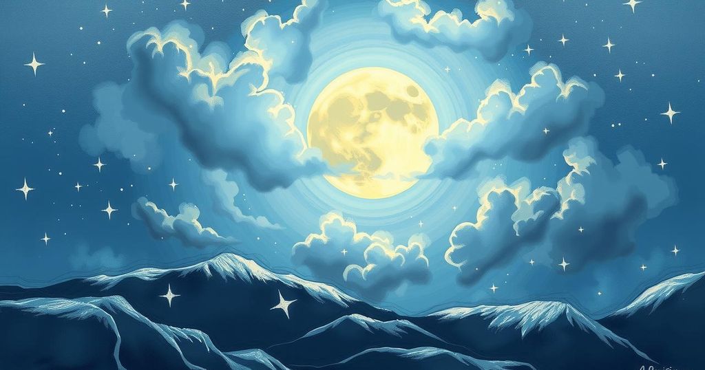A serene lunar landscape depicting a tranquil moon scene, symbolising love and introspection for Pisces.