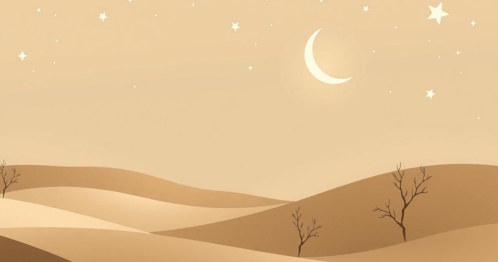 A serene, balanced image of a celestial-themed landscape with khaki tones, inspired by minimalist art.