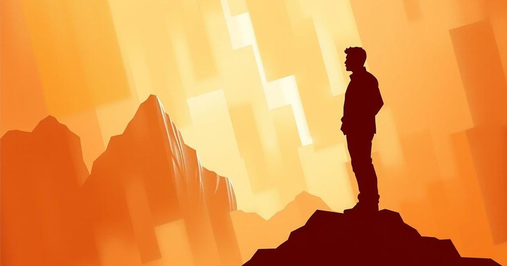 A strong maroon silhouette against a vibrant abstract background representing confidence and prosperity.