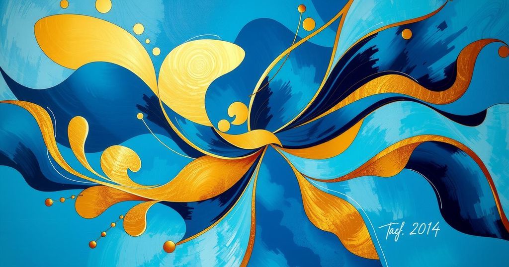 A vibrant, captivating abstract representation of charisma and confidence with shades of blue and gold.