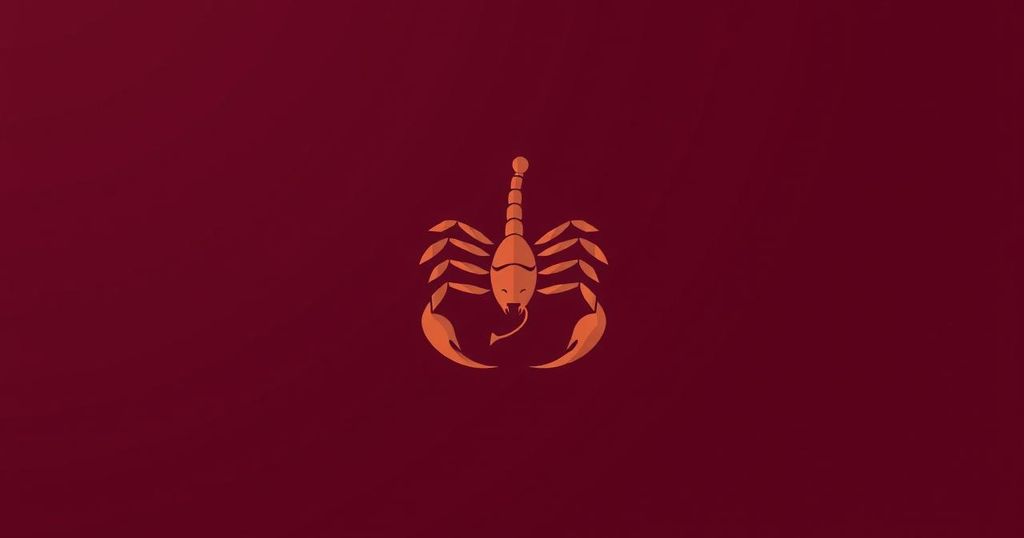 A maroon background with symbol of a scorpion representing strength and positivity for Scorpio horoscope.