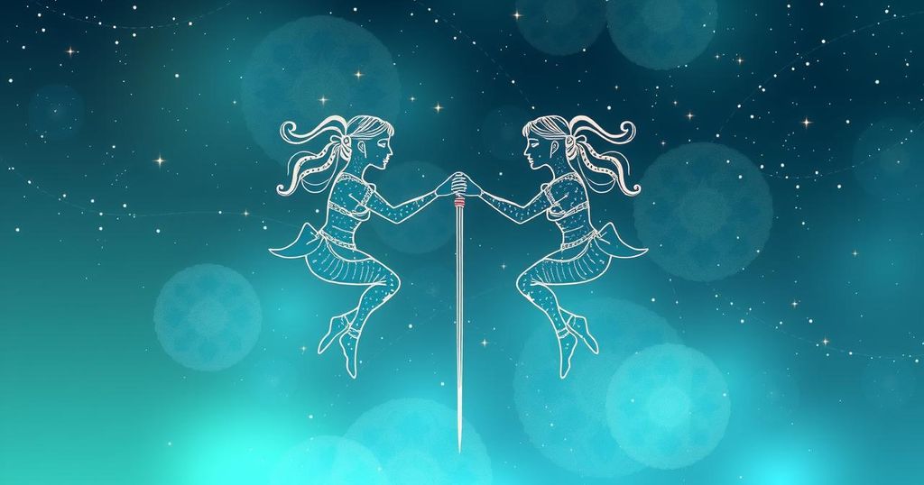 Astrological symbols and celestial elements representing Gemini's energy and focus for the week ahead