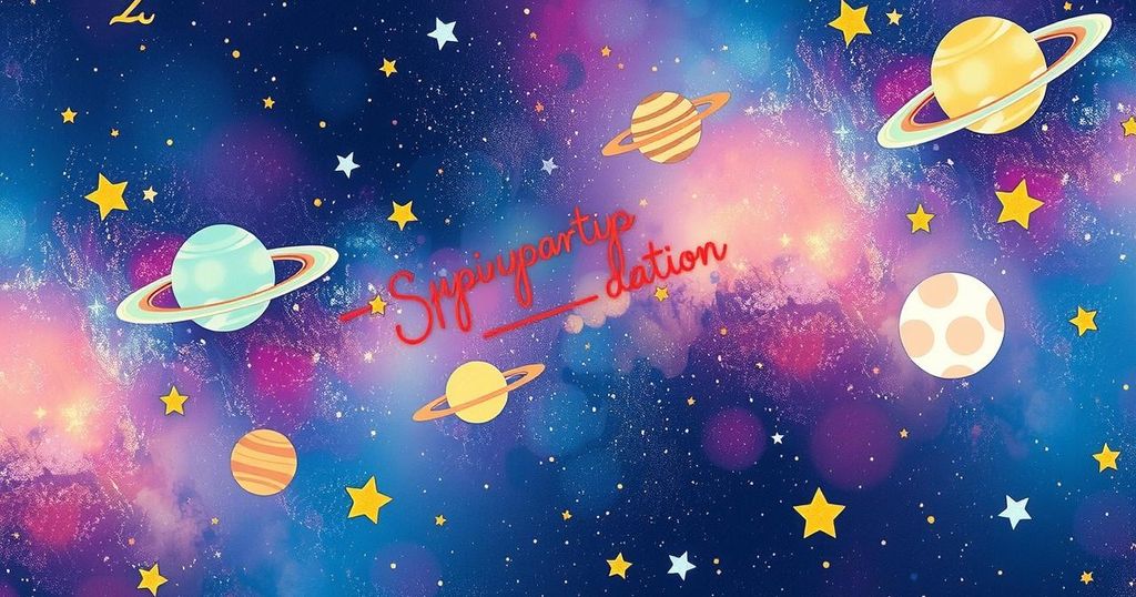 Astrological symbols of the zodiac signs with a cosmic background and soft pastel colour scheme in a whimsical art style.