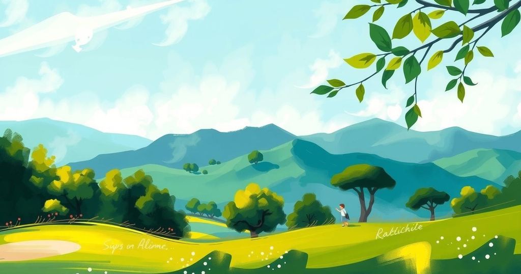 A serene landscape with greenery and a calm atmosphere, symbolising balance and harmony for a Libra's day.