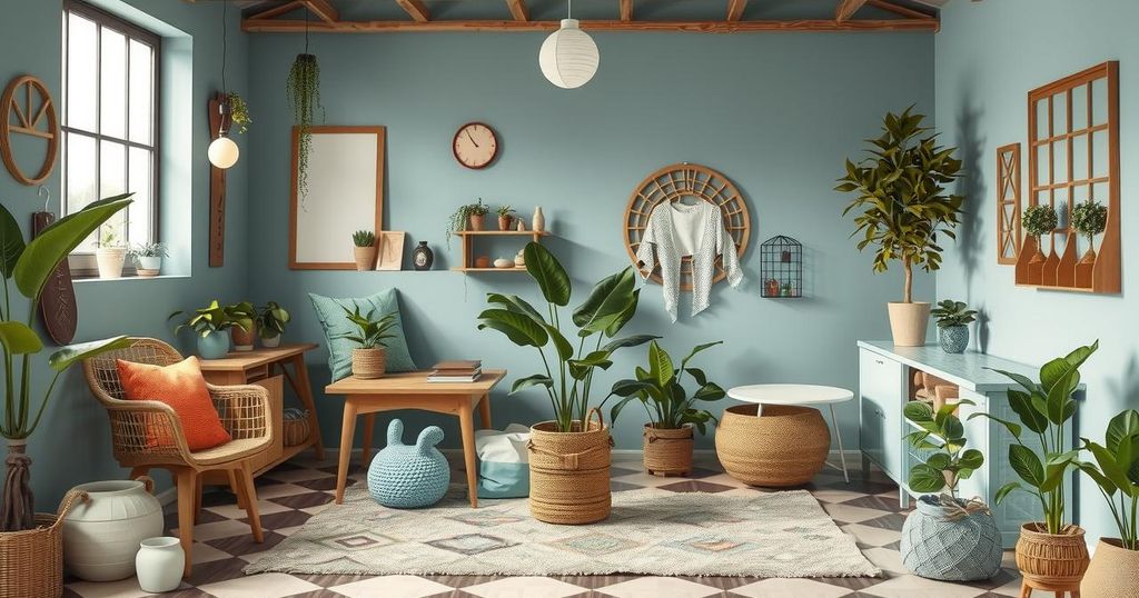 A tranquil indoor sanctuary adorned with calming decor, vibrant plants, and crafting supplies, showcasing creative possibilities.