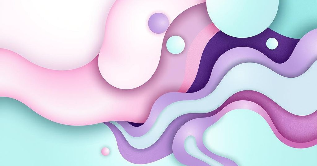 Abstract portrayal of creativity and adventure, featuring soft pastels and organic shapes symbolising emotional connections and growth.