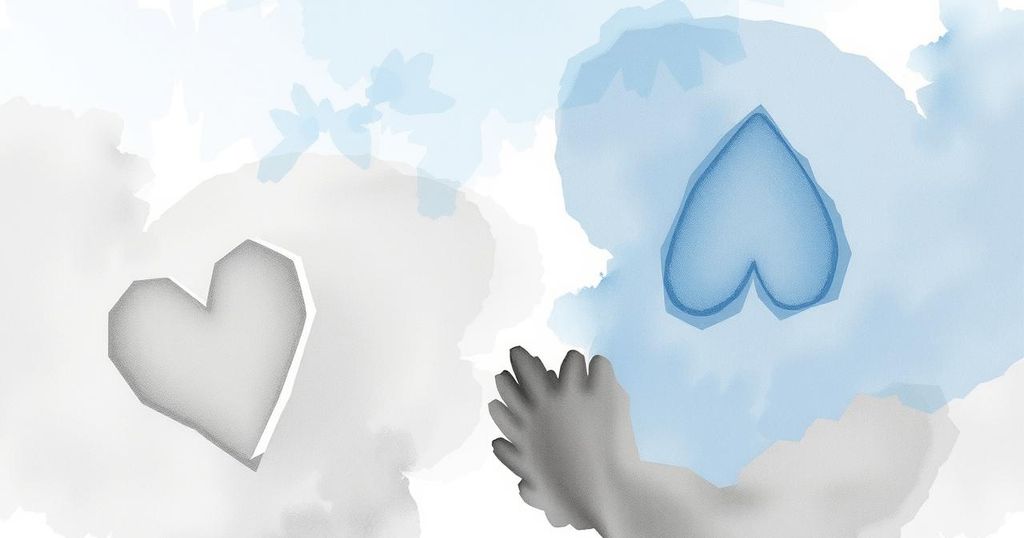 A calming abstract watercolor scene with soft blues and greys, symbolising introspection and emotional growth.