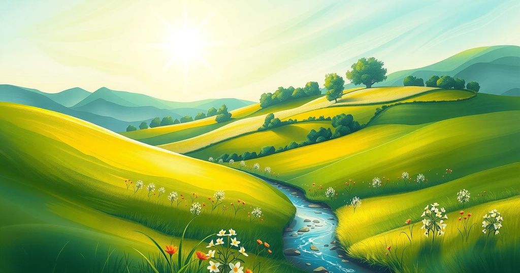 An artistic illustration depicting growth and transformation in nature, with soothing earth tones and uplifting hues.